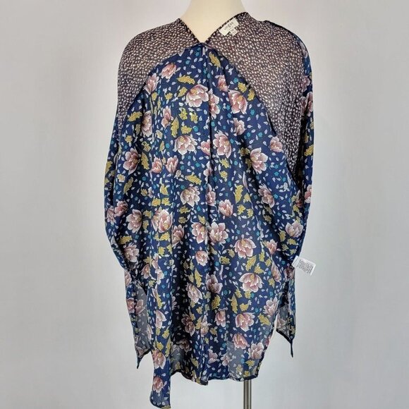 Umgee Sheer Mixed Print Bell Sleeve Boho Kimono Duster Coverup Size Small Medium - Picture 7 of 12